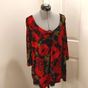LaneBryqant Size 22/24  Red  Large Floral Tunic
